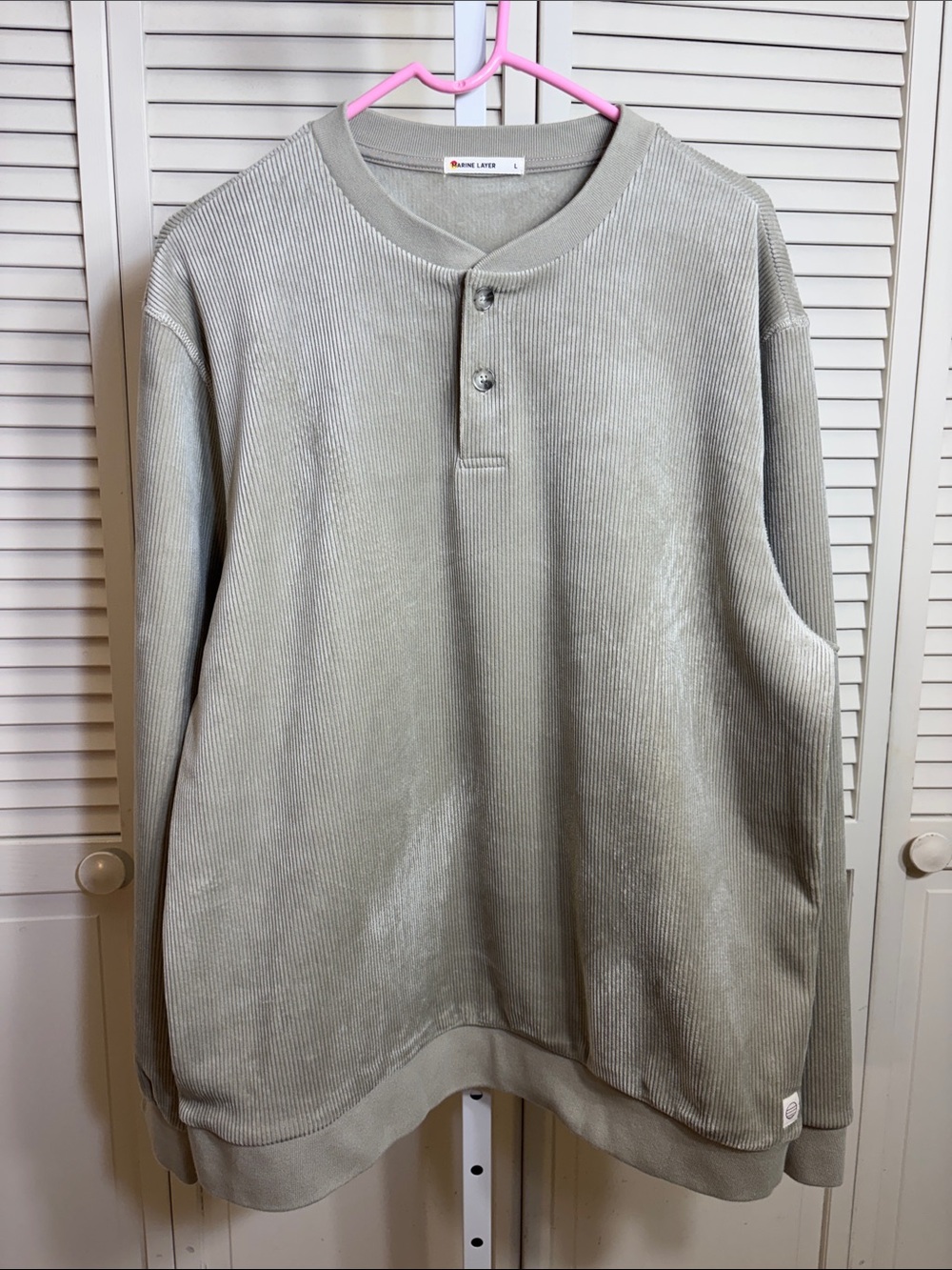 Marine Layer Men's Corded Henley Sweatshirt in Light Sage Large